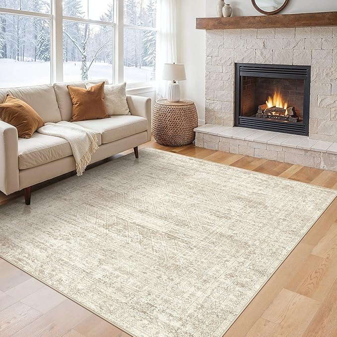 UERMEI Square Area Rugs : Washable 8x8 Neutral Modern Abstract Carpet by UERMEI