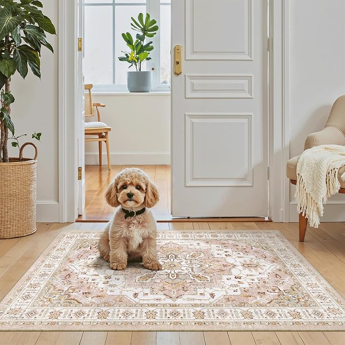Madane Washable Area Rug 2x3, Small Entryway Rug Non-Slip Vintage Door Mat - Image 2