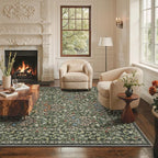 GENIMO 5x7 Washable Area Rug, Emerald Green Non Slip Vintage Boho Floral Carpet - Image 3