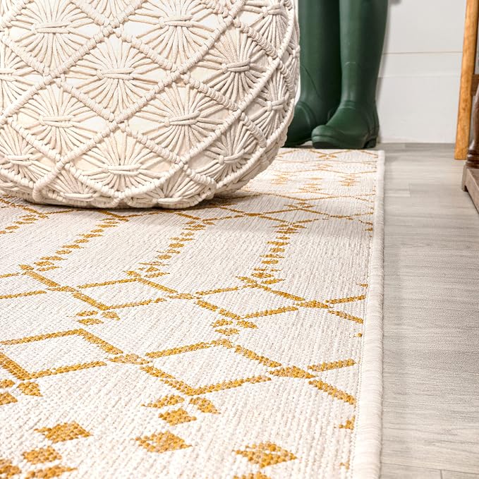 JONATHAN Y Moroccan Geometric Indoor Outdoor Square Area Rug 5X5 Cream/Yellow - Image 6