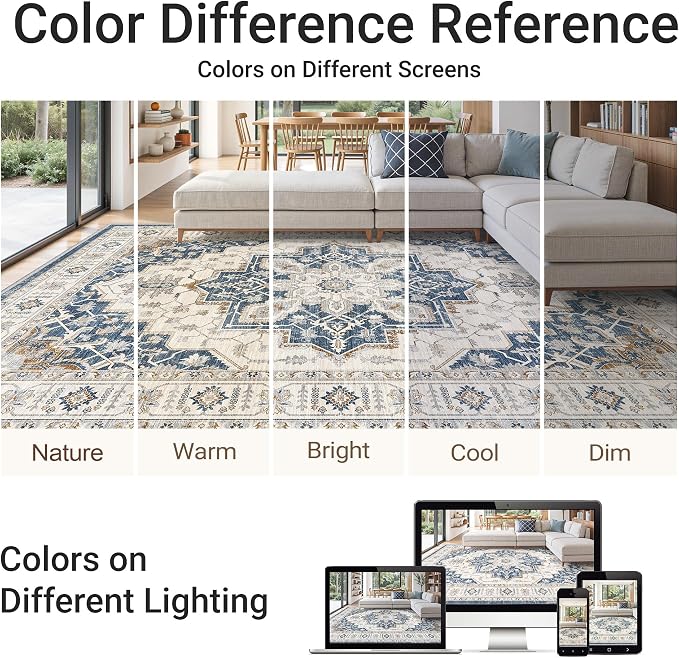 befbee 8x10 Area Rug for Living Rooms, Stain Resistant Neutral Washable Rugs - Image 6