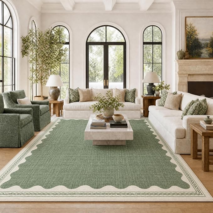 GarveeHome Scalloped Sage Green 8x10 Rug by GarveeHome