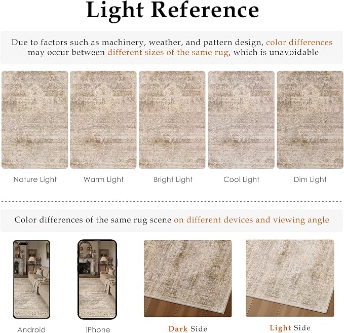 9x12 Neutral Area Rug Beige Vintage Living Room Bedroom Washable Carpet - Image 8