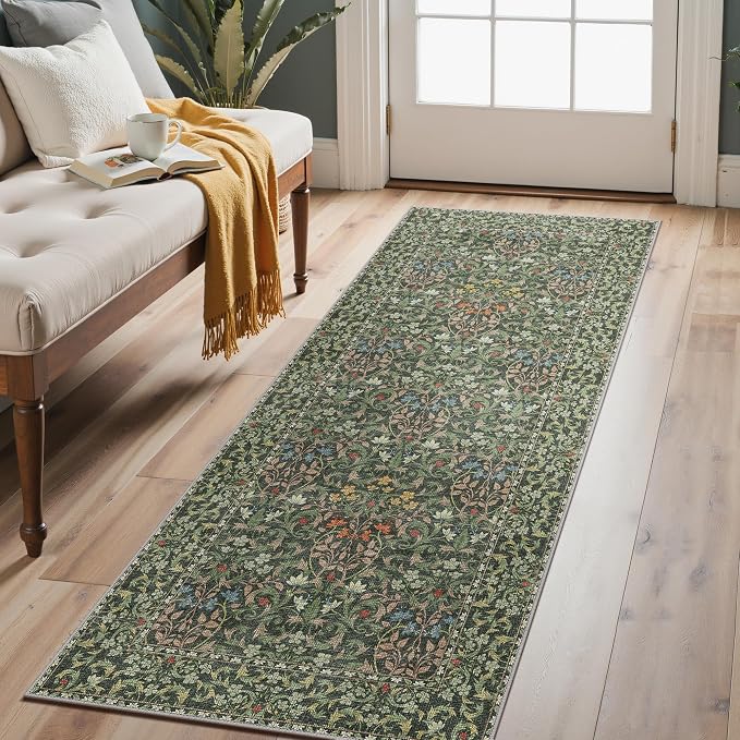GENIMO Floral Washable Runner Rug 2’6” x 7’, Non-Slip Long Hallway Carpet - Image 3