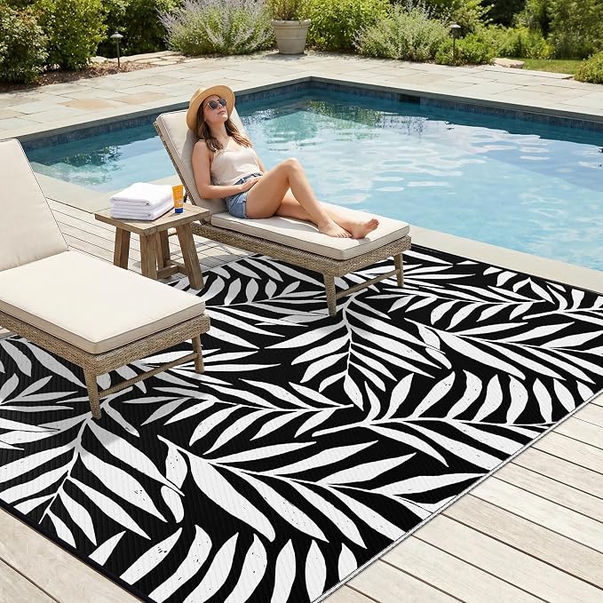 Smiry Outdoor Rug 9x12 ft, Waterproof Reversible Plastic Straw Rugs, Outdoor - Image 3