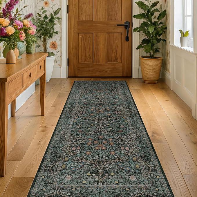 Dark Green Washable 2x8 Runner Rug Non Slip - Image 6