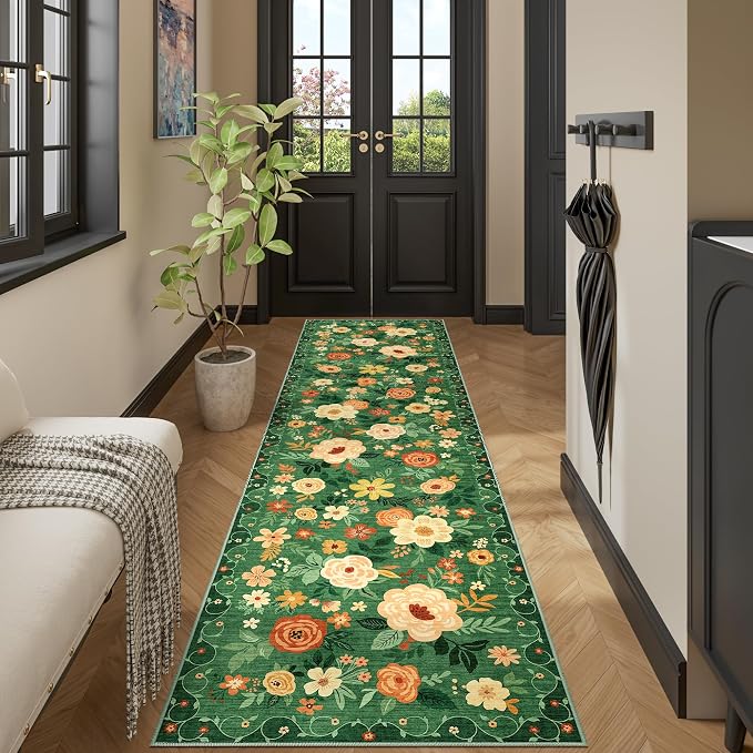DUKINO Runner Rug for Hallway, 2.6x10 Washable Floral Long Kitchen Rug - Image 7