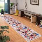 Blush Floral Hallway Runner Carpet Non-Slip, 2x10 Washable Rug Ultra-Thin Soft - Image 2