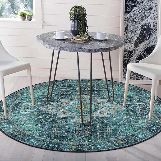 Moynesa Ultra-Thin Washable Round Rug - 4ft Oriental Circle Area Rugs - Image 7