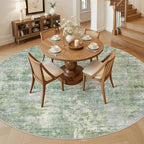 Soalmost 9x9 Green/Ivory Round Rug 9ft Living Room Circle Rug Vintage Round - Image 4