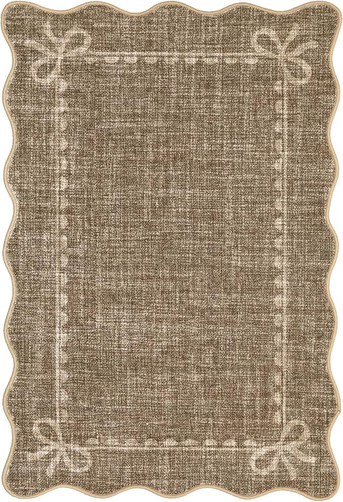 GarveeHome Scalloped Bow Rug for Kitchen Floor, Solid Brown Rug for Dorm - Image 4
