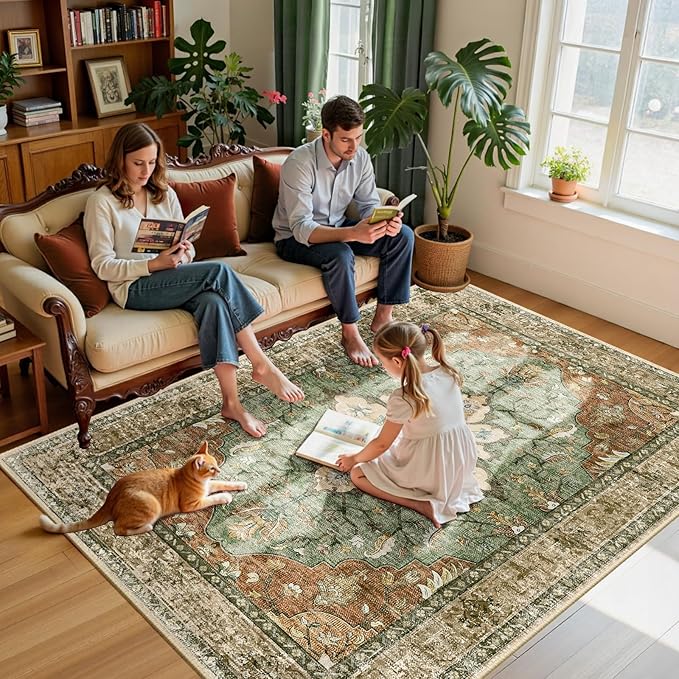 RELEANY Area Rugs 6'x9' Washable Non-Slip, Floral Vintage Distress Medallion - Image 4