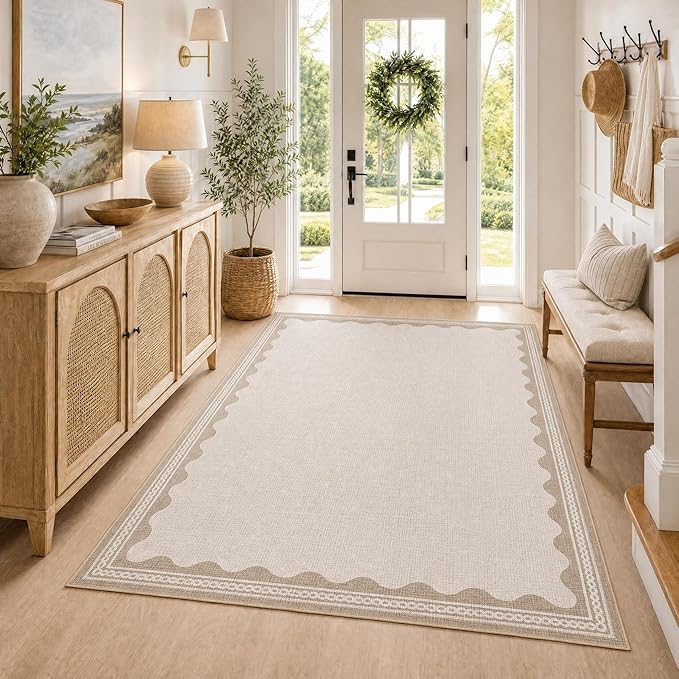 GarveeHome Scalloped 3x5 Rug Washable Non-Slip Low-Pile Indoor Rugs by GarveeHome