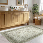 Beige Taupe Floral Area Rug for Entryway 2x3 Washable Small Rug Low Pile Non - Image 7
