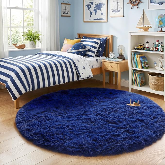 Amdrebio Navy Blue Round Rug 4Ft - Image 3
