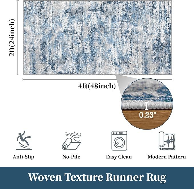 Runners for Hallways Ultra Non-Slip 2x4 Washable Kitchen Rug Abstract Tear and - Image 2
