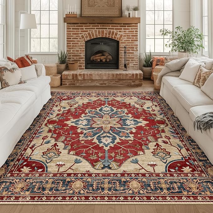 RELEANY Area Rugs Square 8ft Washable Non-Slip, Floral Vintage Distress - Image 8