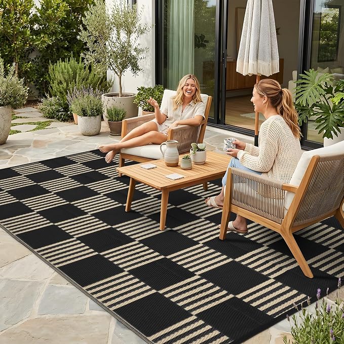 Garvee Waterproof Outdoor Rug 5x8, Checkered Foldable Plastic Straw Patio by Garvee