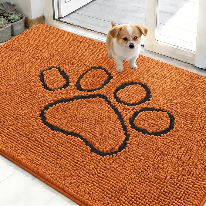 OLANLY Dog Door Mat for Muddy Paws 48x30, Paw Print Design, Absorbs Moisture by OLANLY