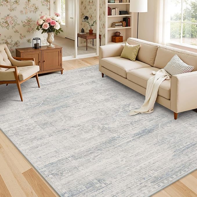 Latte&Fog Washable Area Rugs 6x9, Vintage Blue Rugs by LatteFog