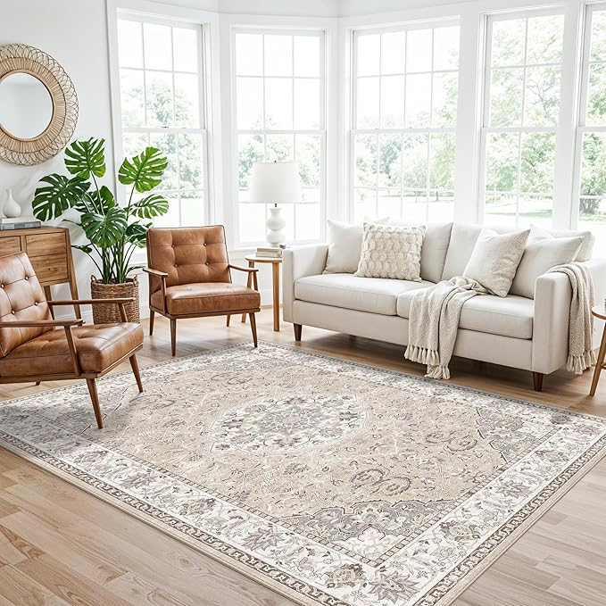 Washable 5x8 Living Room Area Rug: Vintage Water-Resistant Soft Rug by HYHAOYUNLAI