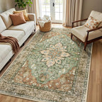 RELEANY Area Rugs 5'x8' Washable Non-Slip, Floral Vintage Distress Medallion by RELEANY