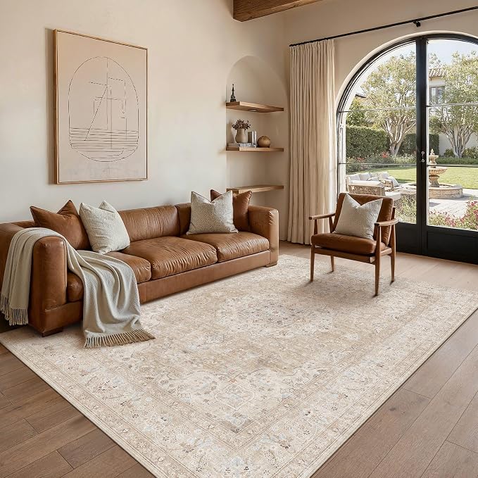 HUGEAR 6x9 Area Rugs Machine Washable Rugs Vintage Beige Living Room Bedroom by HUGEAR