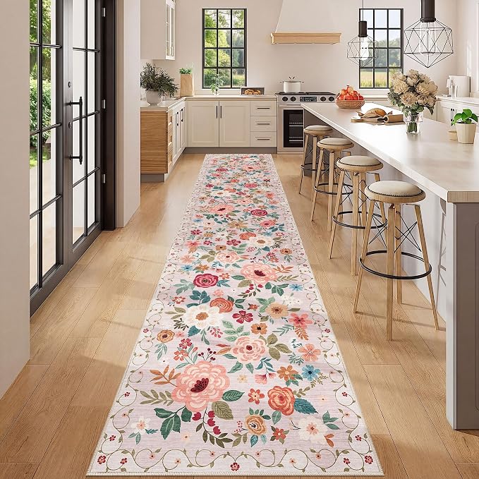 DUKINO 2.6x12 Kitchen Runner Rug, Lightweight Floral Washable Rug - Image 3