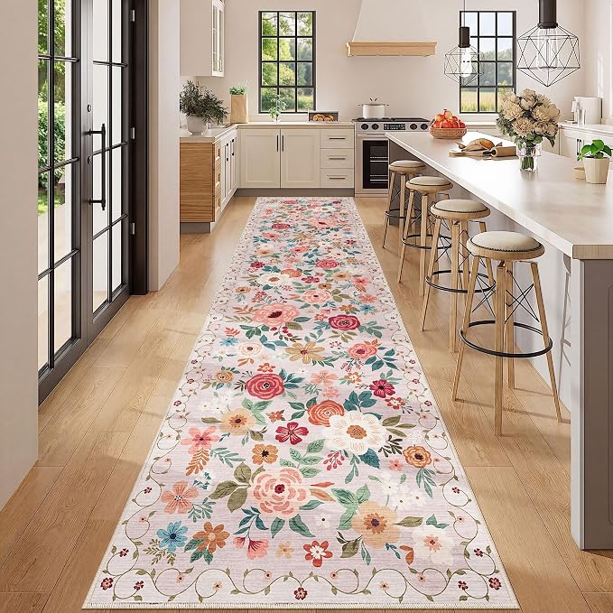 DUKINO 3x12 Washable Runner Rug, Non Slip Soft Floral Hallway Runner Rug - Image 3