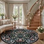 Round Area Rug for Living Room: 8 ft Floral Washable Circle Rug Soft Boho - Image 5
