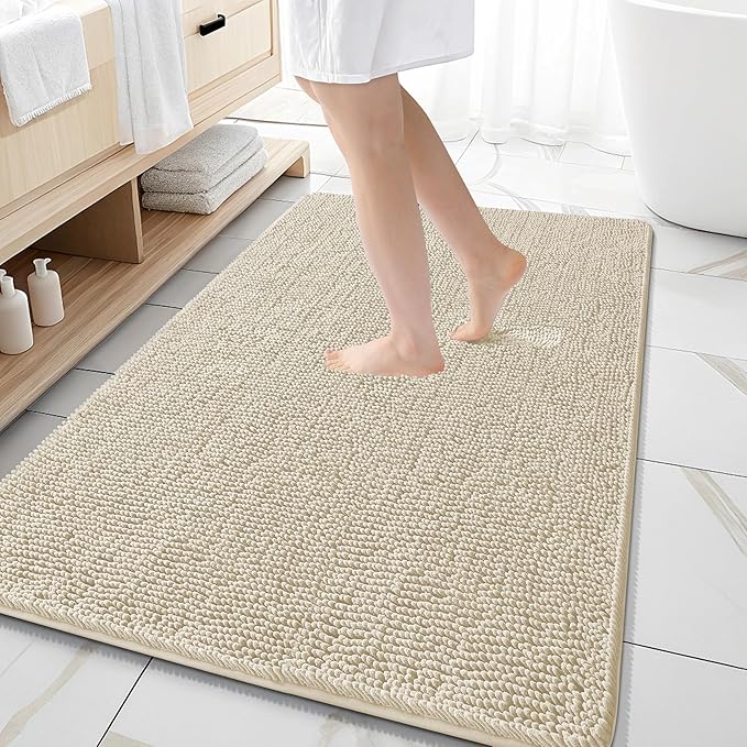 OLANLY Large Bathroom Rugs 59x35, Extra Soft Absorbent Chenille Bath Rugs by OLANLY