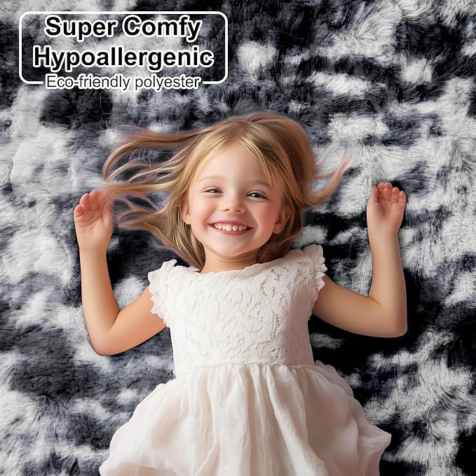 PAGISOFE Black White Rugs for Living Room 6x9, Shag Fuzzy Fluffy Rugs for - Image 9