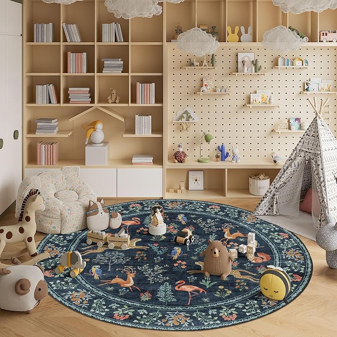 DUKINO 6ft Round Rug for Bedroom, Animal Print Washable Circle Rug - Image 4