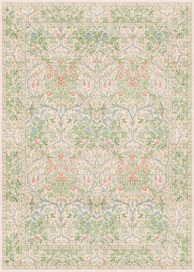 Hazo Haus Beige Green Bedroom Rug 5x7 Area Rug - Image 3