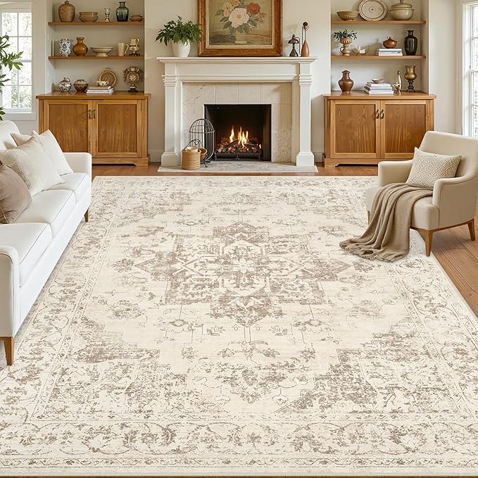 10x12 Area Rug for Living Room: Vintage Boho Neutral Washable Rug Indoor Soft - Image 8