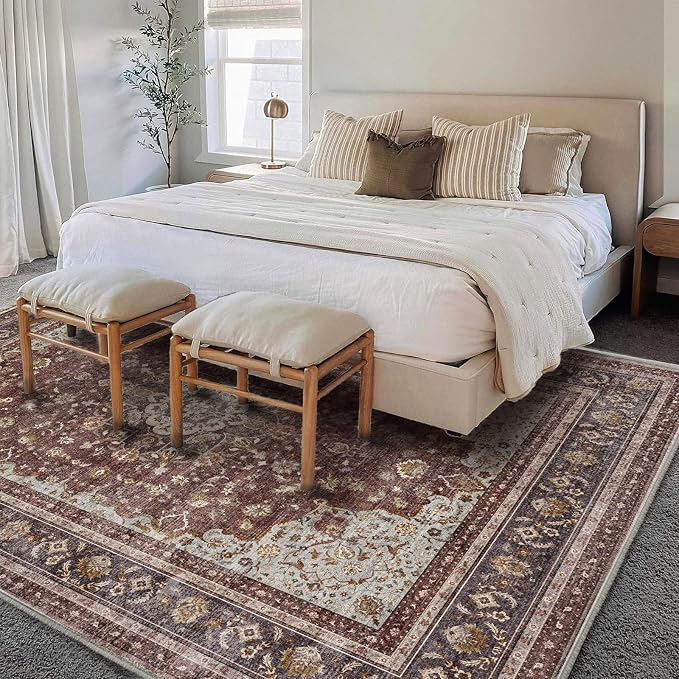 CHAMPLANT Washable Area Rug 8'x10' Retro Boho Design Non-Shedding Non-Slip Easy - Image 2