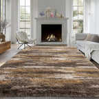 Fluffy Rugs for Living Room, 6x9 Ft Abstract Brown Shag Area Rug, Soft Large - Image 2