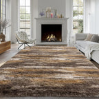 Fluffy Rugs for Living Room Bedroom, 5x7 Feet Abstract Brown Shag Area Rugs - Image 2