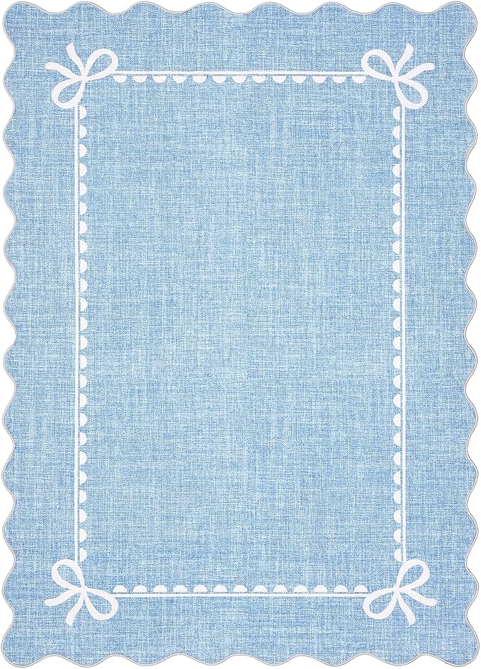 GarveeHome Scalloped Bow Rug for Living Room, Solid Blue Rug for Dorm, Washable - Image 5