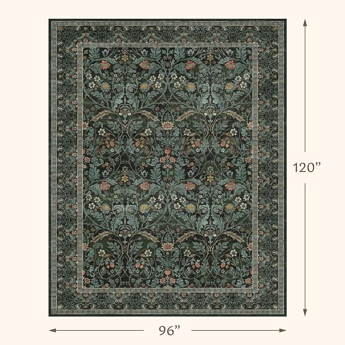 Boho 8x10 Rugs for Living Room, Dark Green Moody Washable Area Rugs for Bedroom - Image 2