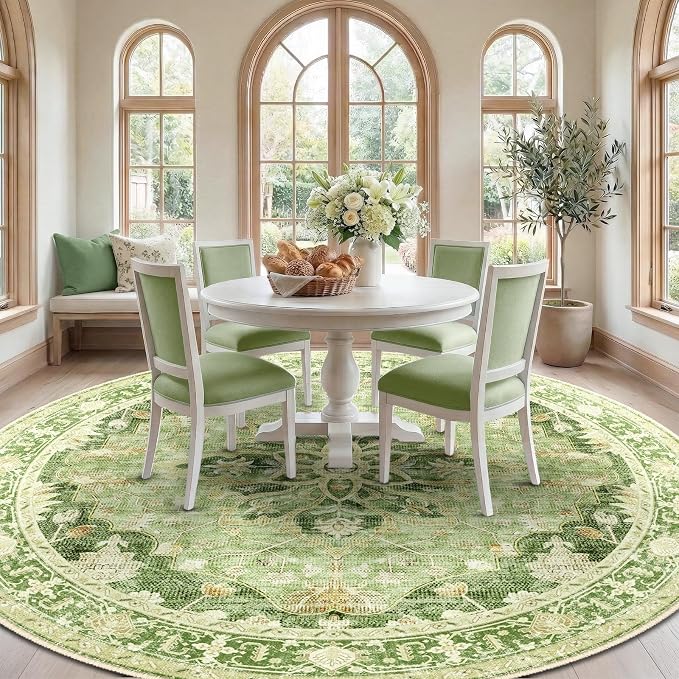RELEANY Area Rugs Round 10ft Washable Non-Slip, Floral Vintage Distress - Image 3