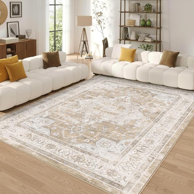 10x12 Area Rug for Living Room-Vintage Farmhouse Boho Floral Neutral Washable - Image 6