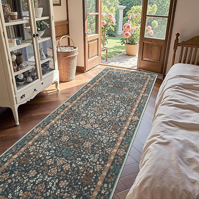 jinchan Zenith Floral Runner Rug 3x10 Washable Kitchen Runner Non-Slip Low-Pile - Image 2