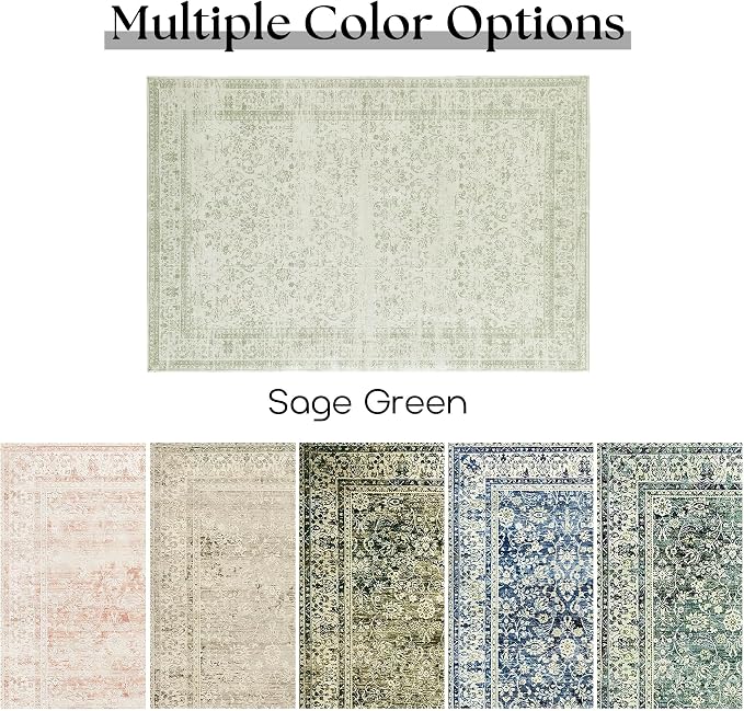 Sage Green Rug 5x7 Baby Girl Nursery Decor Neutral Boho Floral Pattern - Image 6