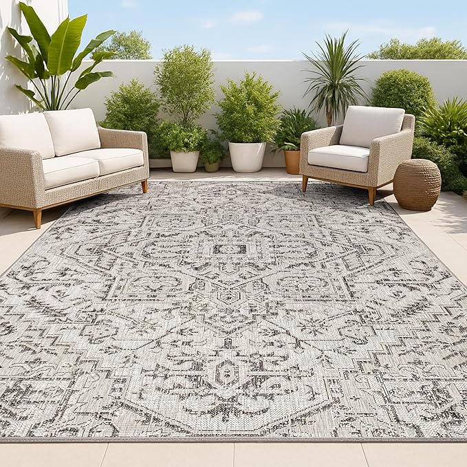 JONATHAN Y Boho Medallion Indoor Outdoor Area Rug 3X5 Black/Gray, Estrella by JONATHANY