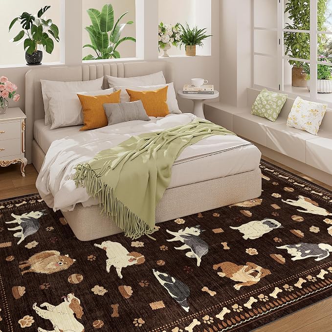 DUKINO 6x9 Rug for Living Room, Lightweight Animal Dog Print Washable Area Rug - Image 6