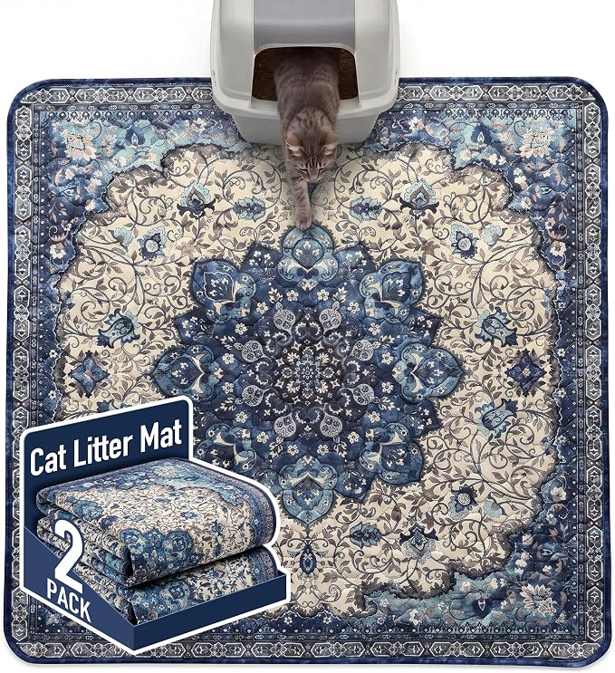 Hompet Cat Litter Mat 2 Pack, 54x54 Large Machine Washable Trapping Mats by Hompet