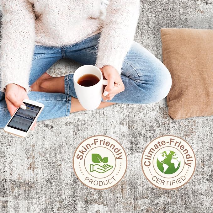 10x10 ft Square Living Room Rug – Washable Modern Abstract Area Rug - Image 7