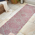 JONATHAN Y Boho Medallion Indoor Outdoor Runner Rug 2X8 Light Gray/Fuchsia - Image 3