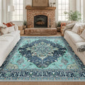 RELEANY Area Rugs Square 8ft Washable Non-Slip, Floral Vintage Distress by RELEANY